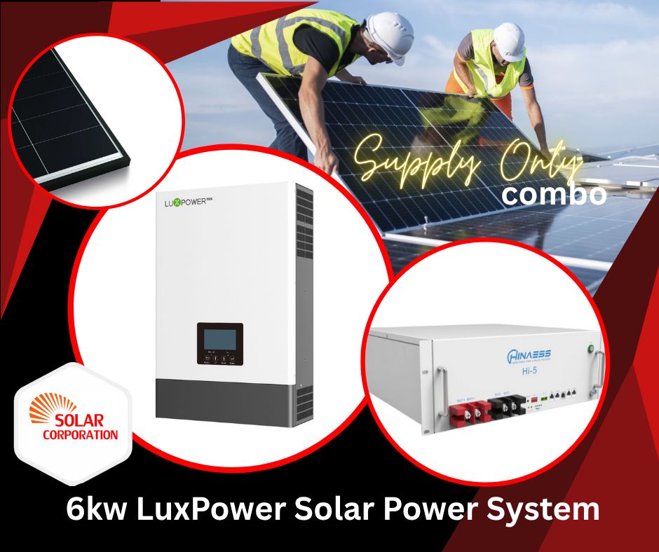 Combo LuxPower 48V 6kW Hybrid Off-Grid Inverter 5.12kW HinnaESS Lithium + 2.4kW Solar Panels Installed