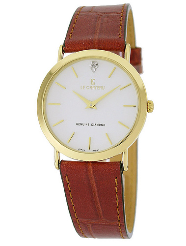 Le Chateau Men&#39;s Watch w/Genuine Leather Band and Diamond-1150m_wht
