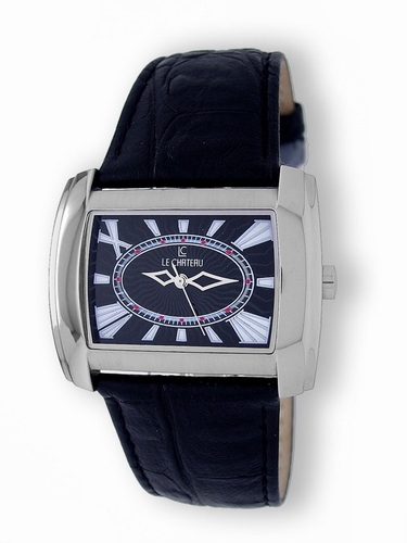 Le Chateau, Men&#39;s Leather &quot;&quot;Extravagant&quot;&quot; w/Textured dial -14006m_blk_blkband