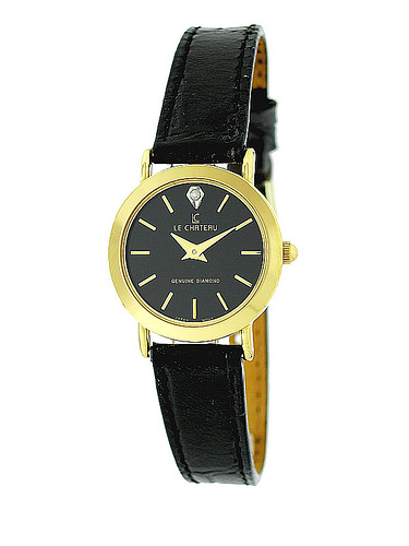 Le Chateau Women&#39;s Watch w/Genuine Leather Band and Diamond-1150l_blk