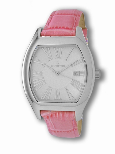 Le Chateau, Women&#39;s Leather Band Watch w/Textured Dial-13205l_white_pinkband