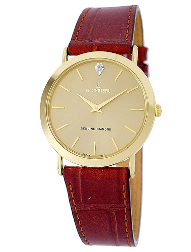 Le Chateau Men&#39;s Watch w/Genuine Leather Band and Diamond-1150m_g