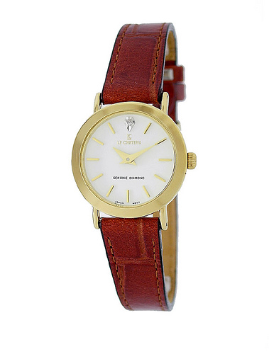 Le Chateau Women&#39;s Watch w/Genuine Leather Band and Diamond-1150l_wht