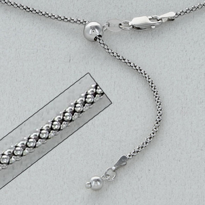 30&quot; Adjustable Popcorn Chain - Rhodium Plated