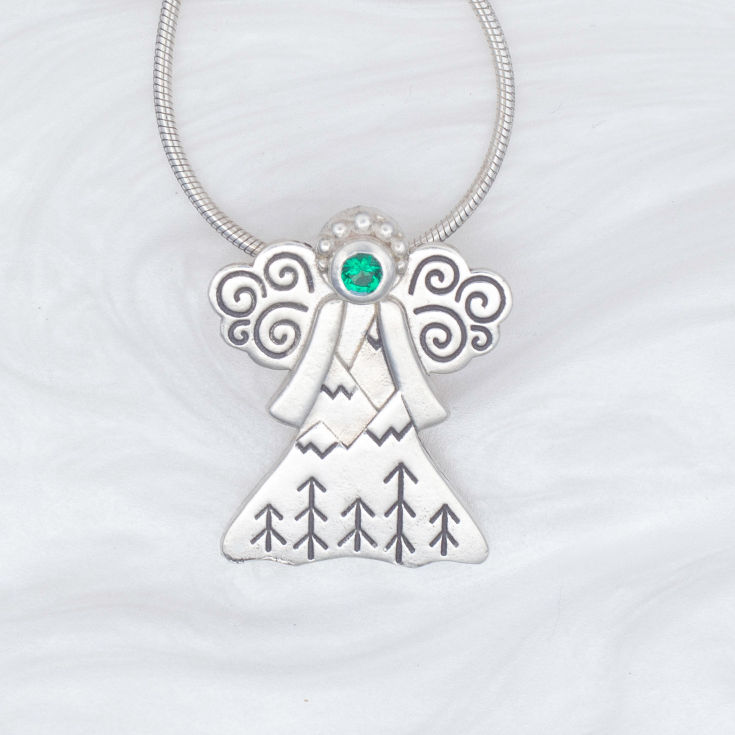 2025 Evangeline Gemstone Angel with a Lab-Grown Emerald