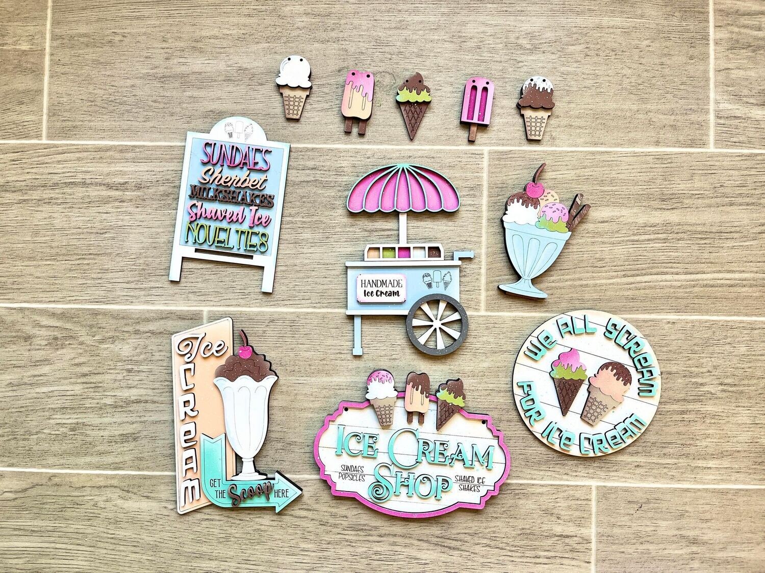 DIY Vintage Ice Cream Summer Tiered Tray Set (Unpainted/Unglued)