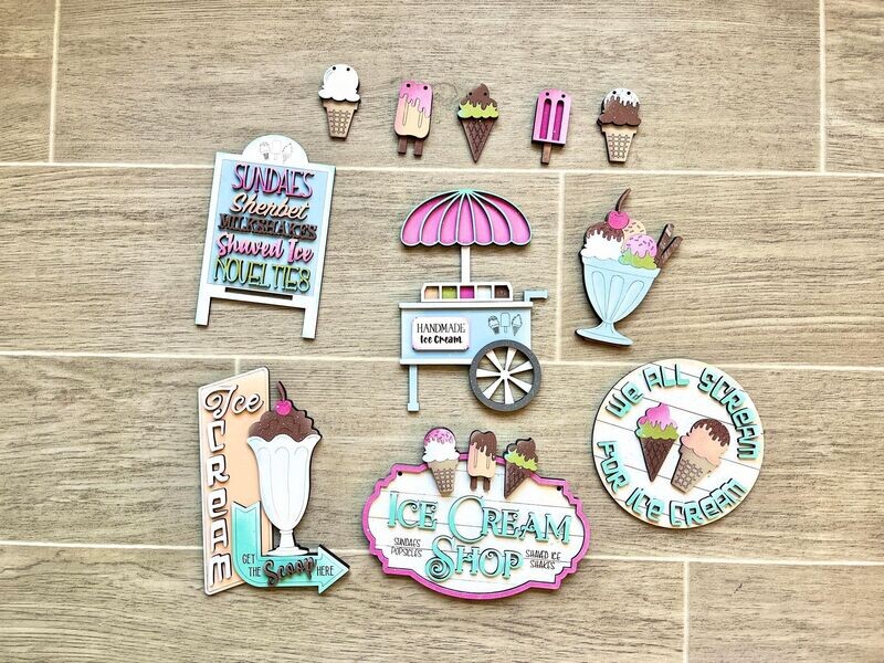 DIY Vintage Ice Cream Summer Tiered Tray Set (Unpainted/Unglued)