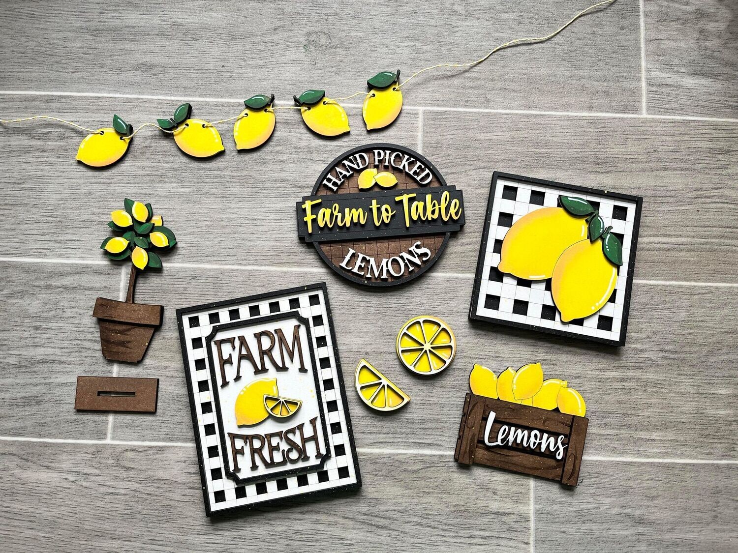 DIY Lemon Summer Tiered Tray Set (Unpainted/Unglued)