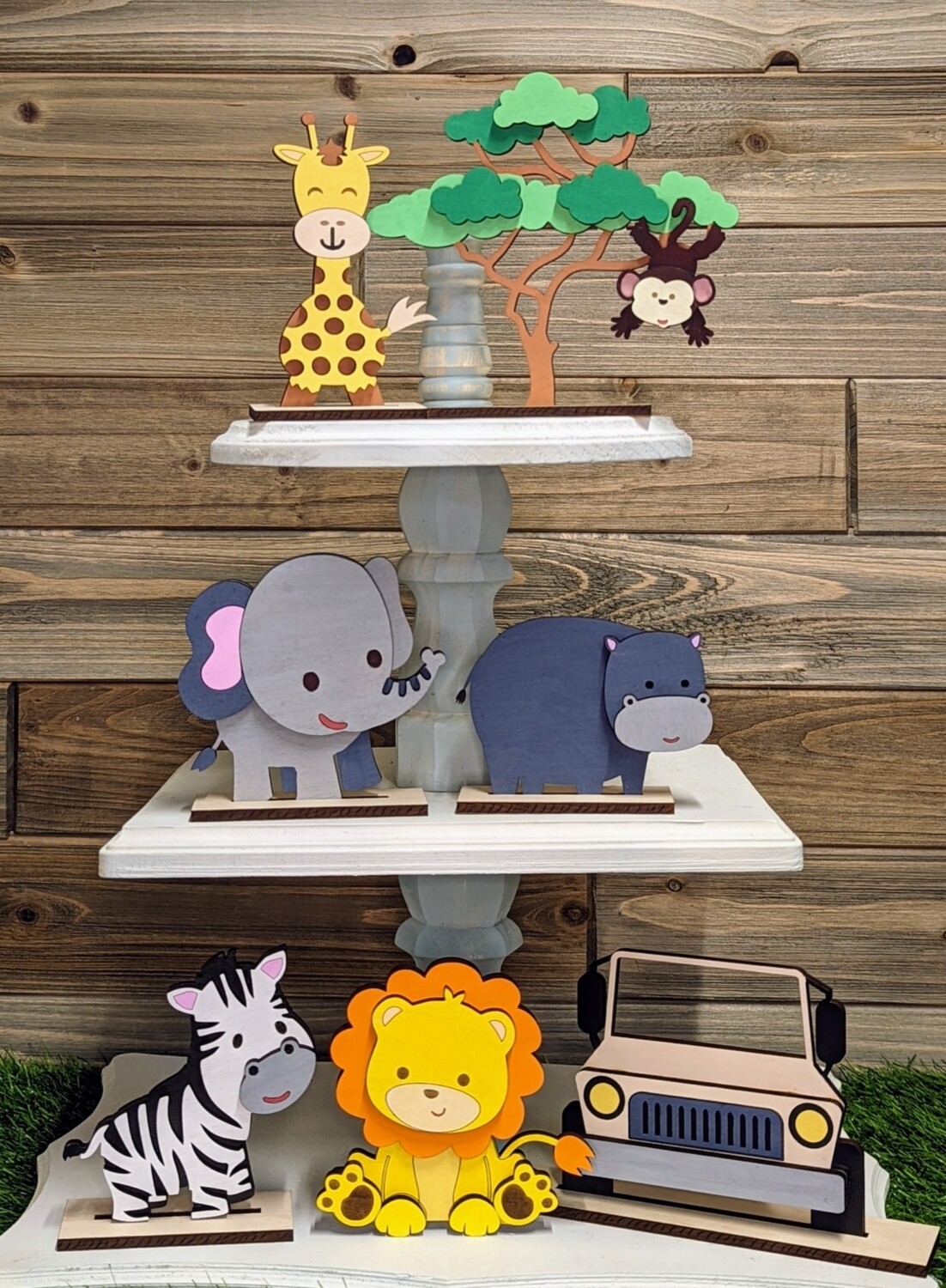 DIY Safari Tiered Tray Set (unpainted/Unglued)