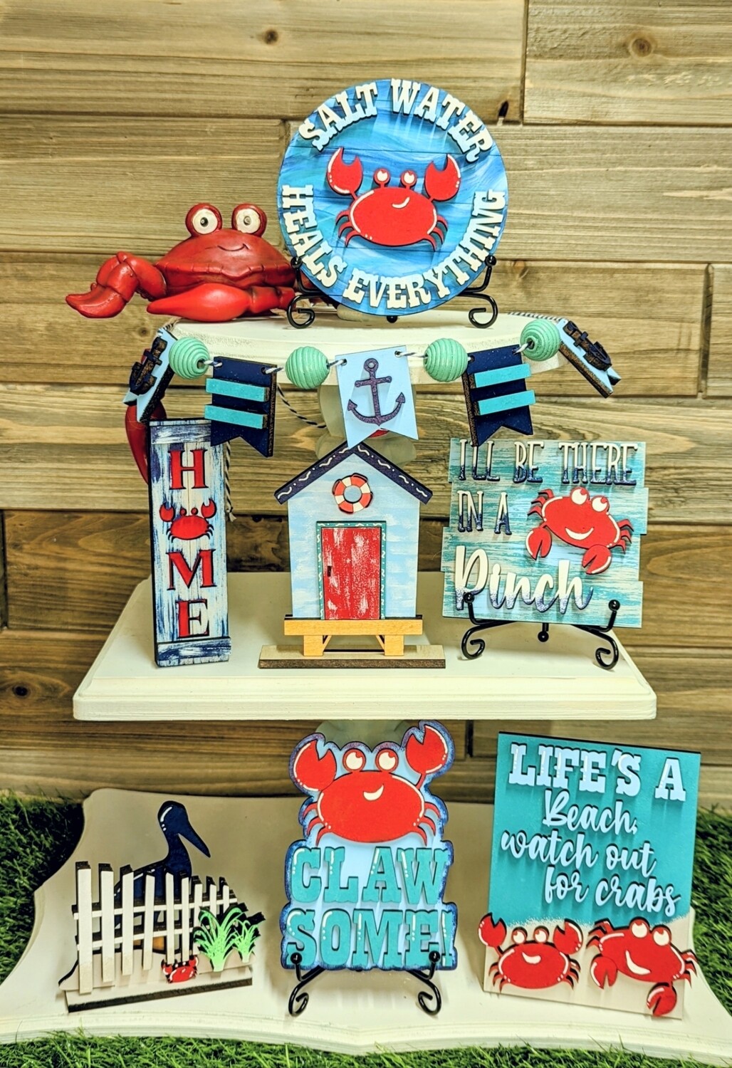 DIY Summer Beach Crab Tiered Tray Set (Unpainted/Unglued)