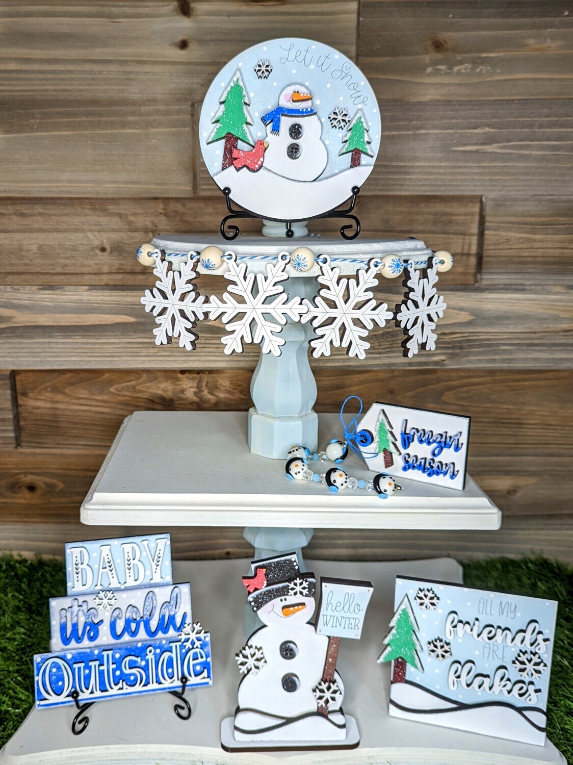 DIY Hello Winter Snowman Tiered Tray Set