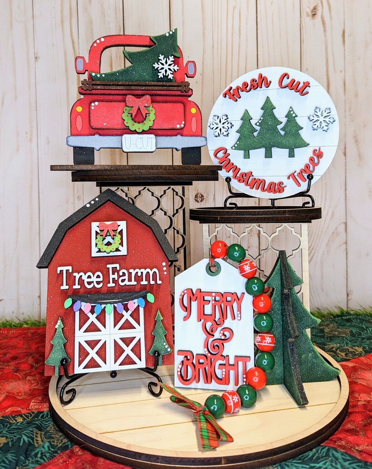​DIY Christmas Tree Farm w/Barn Tiered Tray Set (Unpainted/Unglued)