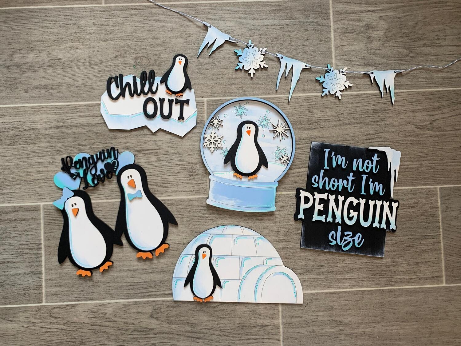 DIY Penguins Tiered Tray Set Decor (Unpainted/Unglued)