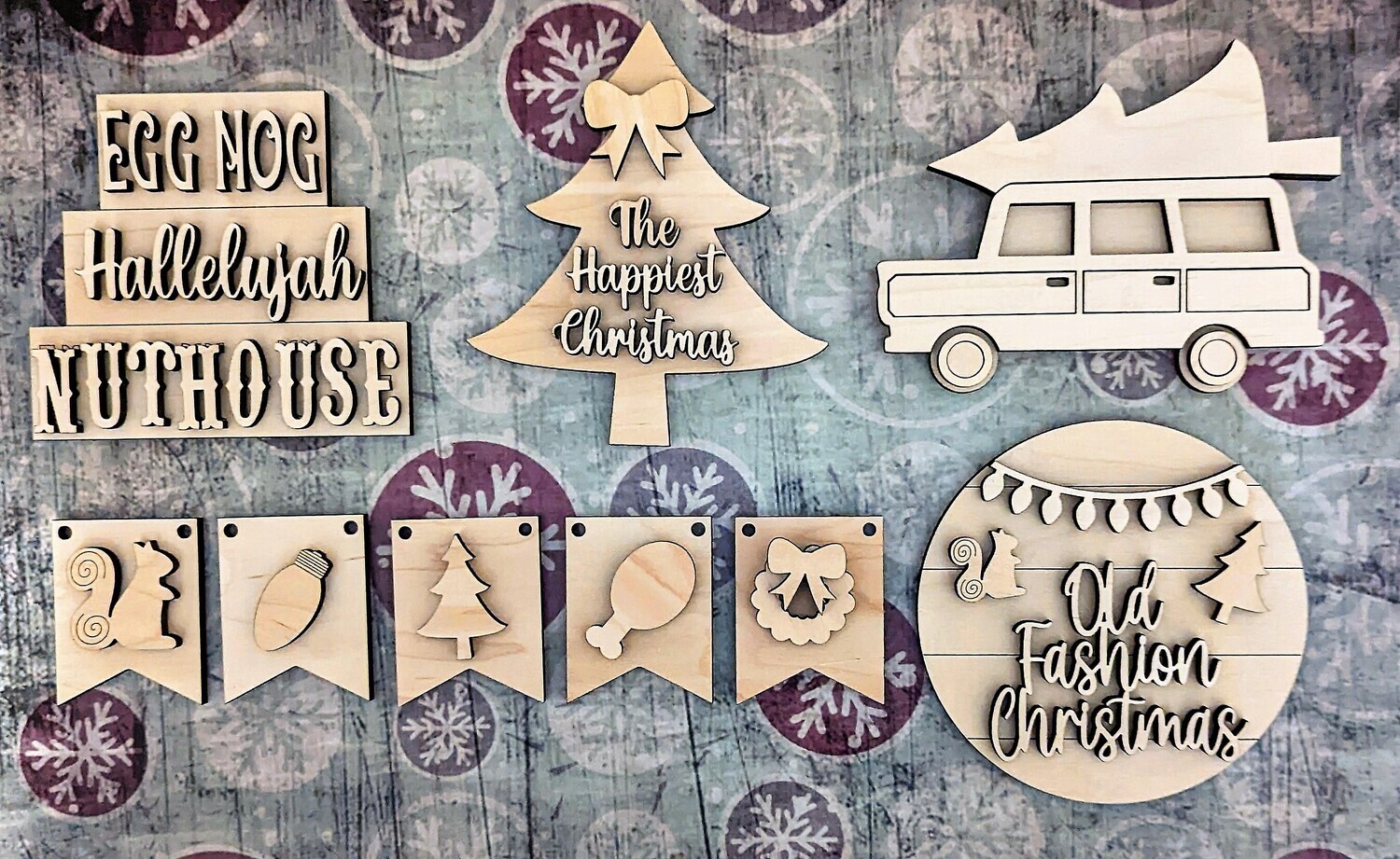 ​DIY Old Fashion Christmas Tiered Tray Set Decor (Unpainted/Unglued)