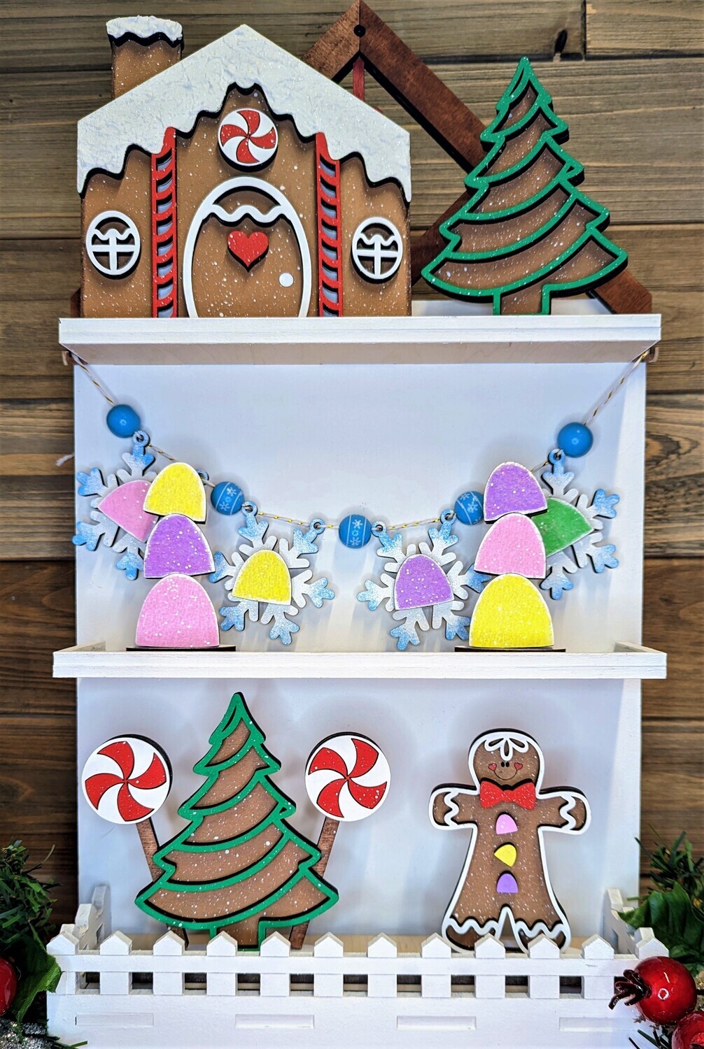 ​DIY Gingerbread House Tiered Tray Set Decor (Unpainted/Unglued)