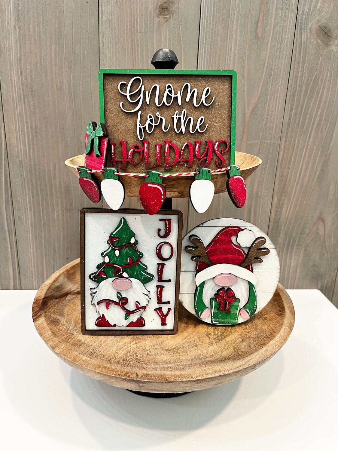 DIY QuickEasy Xmas Gnome Tiered Tray Set Decor (Unpainted/Unglued)