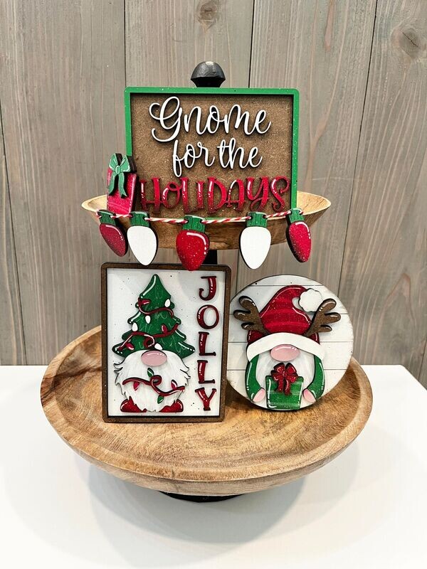 DIY QuickEasy Xmas Gnome Tiered Tray Set Decor (Unpainted/Unglued)