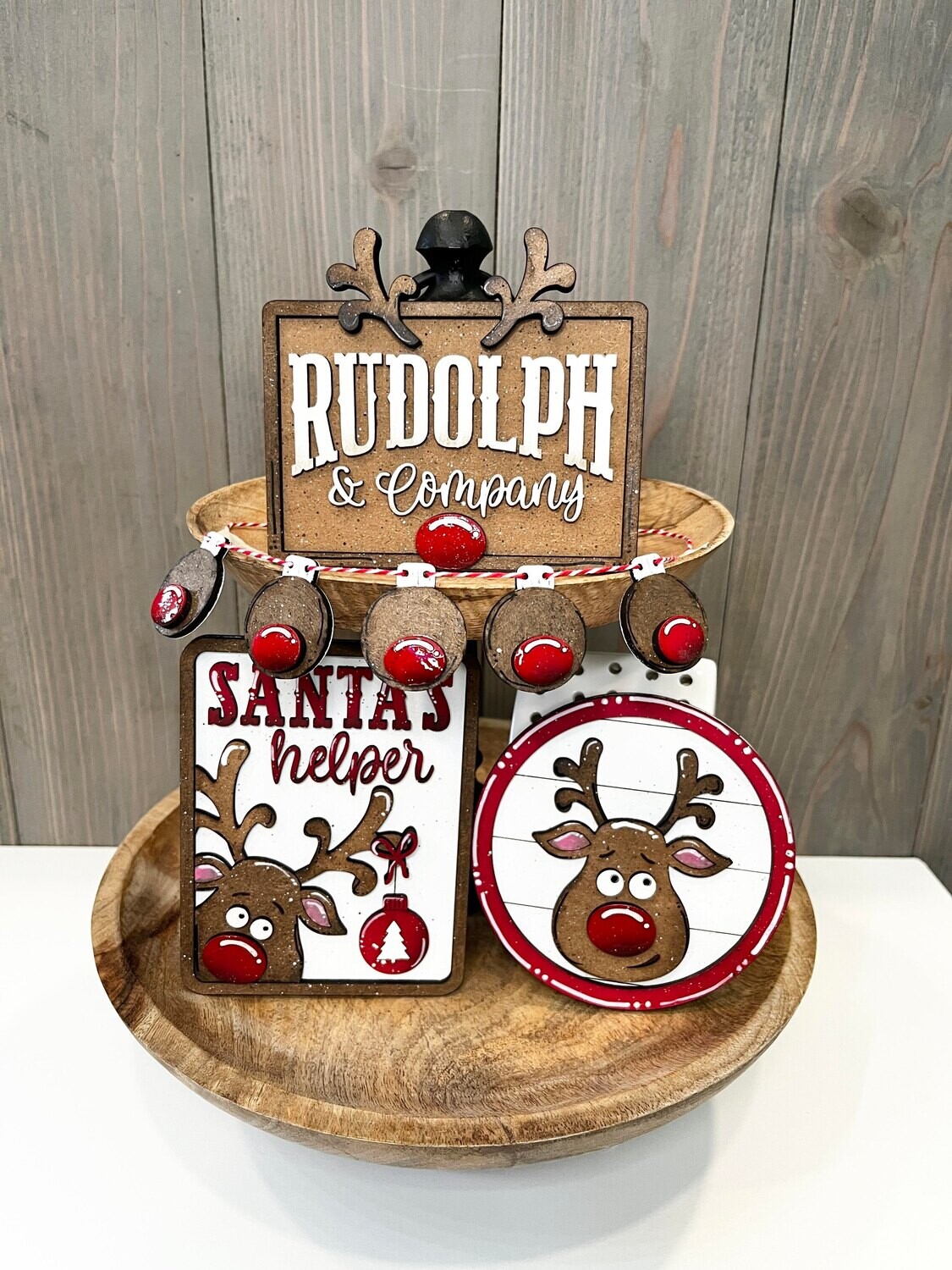 ​DIY Rudolph Quick Easy Tiered Tray Set Decor (Unpainted/Unglued)