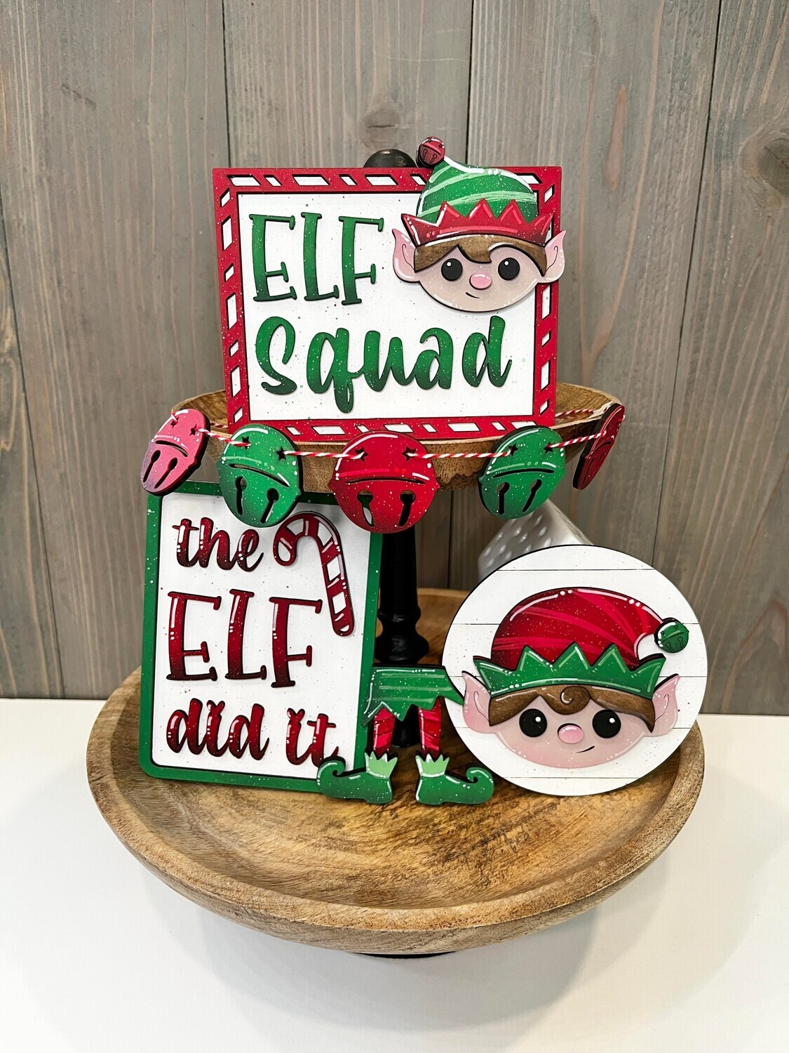 ​DIY Elf Christmas Quick Easy Tiered Tray Set Decor Unpainted/Unglued)