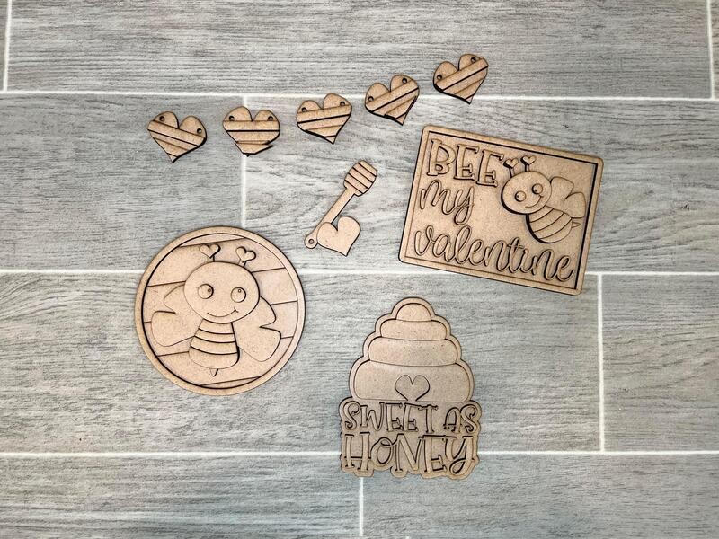 ​DIY Bee Valentine QE Tiered Tray Set (Unpainted/Unglued)