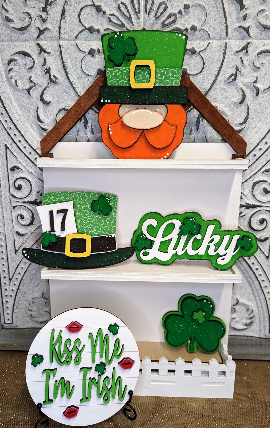 DIY Lucky Leprechaun (St Patrick&#39;s Day) Tiered Tray Set (Unpainted/Unglued)