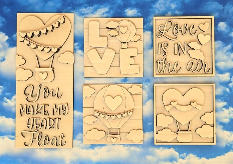 DIY Hot Air Balloon Valentines Interchangeable Ladder Tiles (Unpainted/Unglued)