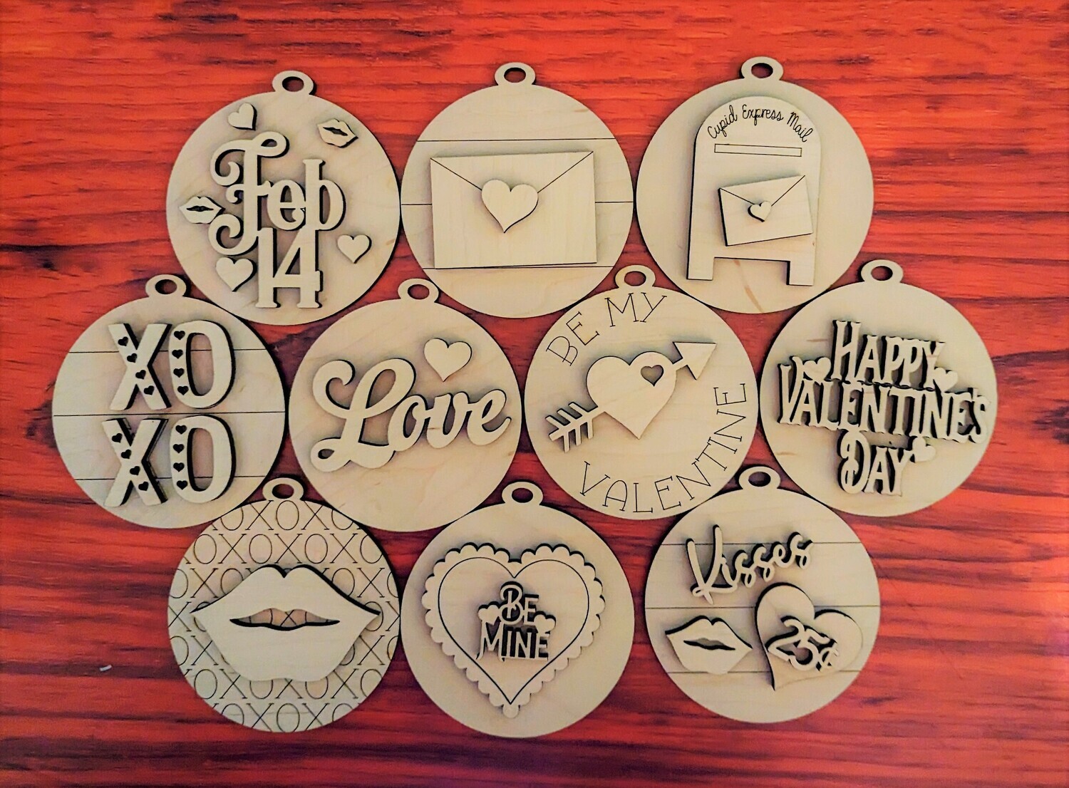 DIY Round Valentine Ornaments (10 Styles) (Unpainted/Unglued)