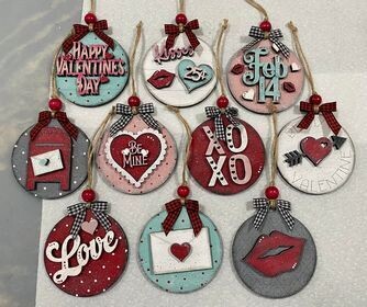 DIY Round Valentine Ornaments (10 Styles) (Unpainted/Unglued)