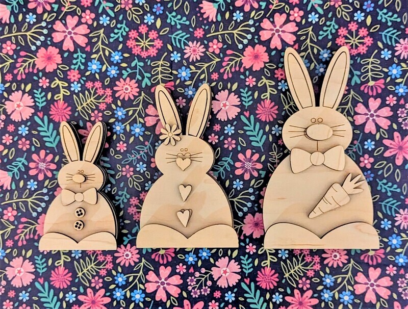 DIY Bunny Trio Shelf Sitters (Unpainted/Unglued)