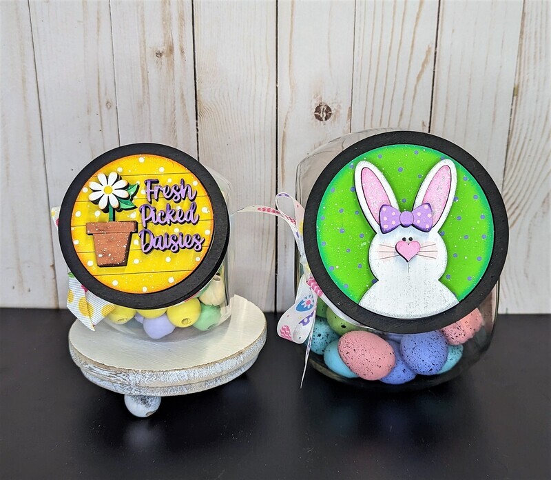 DIY 3.75"  Interchangeable Seasonal Jar Lid Inserts (12 styles) (Unpainted/Unglued) (Hobby Lobby 71 oz Jar)