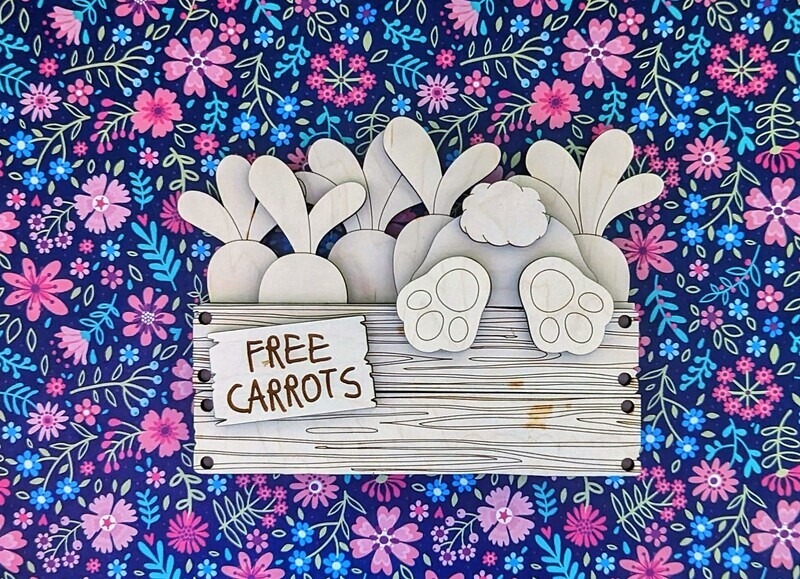 DIY Carrot Patch Crate w/Bunny Shelf Sitter (Unpainted/Unglued)