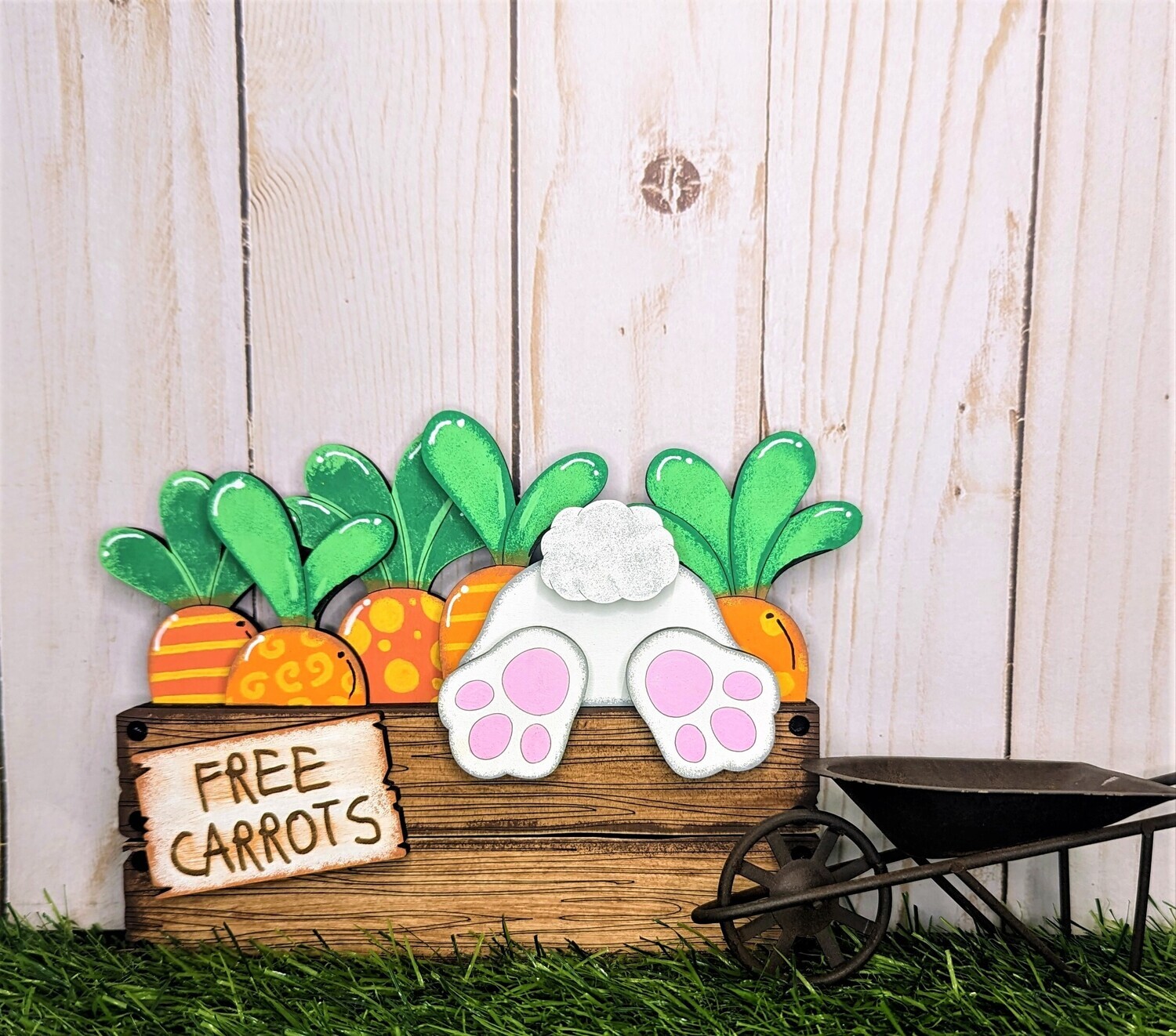 DIY Carrot Patch Crate w/Bunny Shelf Sitter (Unpainted/Unglued)