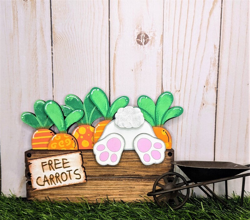 DIY Carrot Patch Crate w/Bunny Shelf Sitter (Unpainted/Unglued)