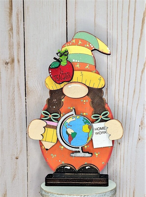 DIY Girl Teacher Standing Gnome Shelf Sitter (Unpainted/Unglued)