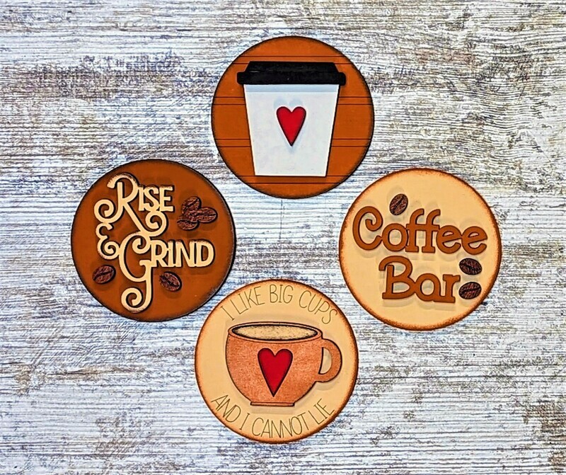 DIY Coffee Interchangeable Seasonal Jar Lid Inserts (4 styles) (Unpainted/Unglued)