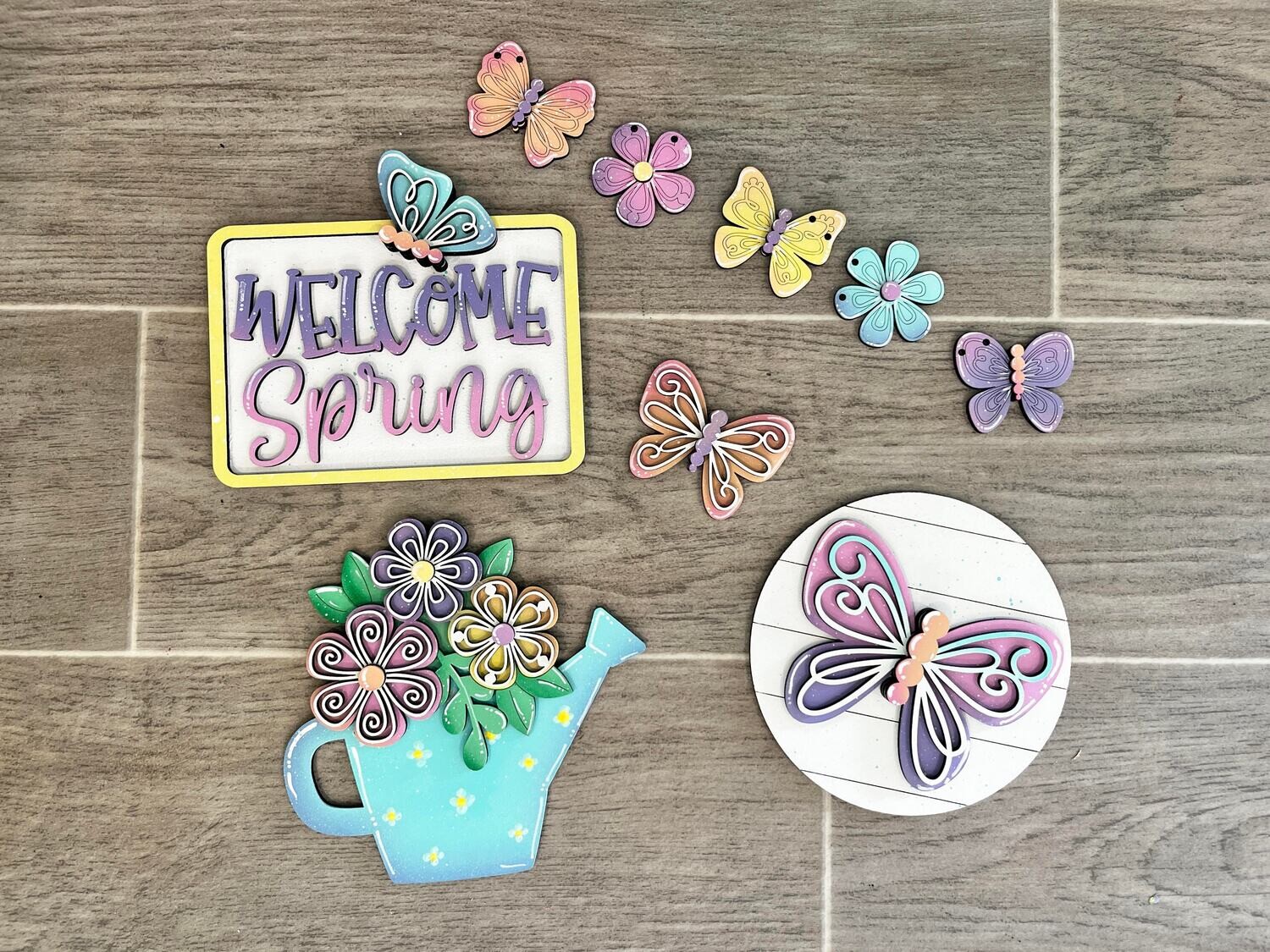 DIY Spring Butterfly QE Tiered Tray Set (Unpainted/Unglued)