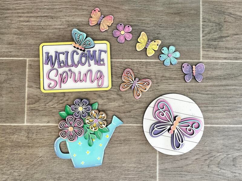 DIY Spring Butterfly QE Tiered Tray Set (Unpainted/Unglued)