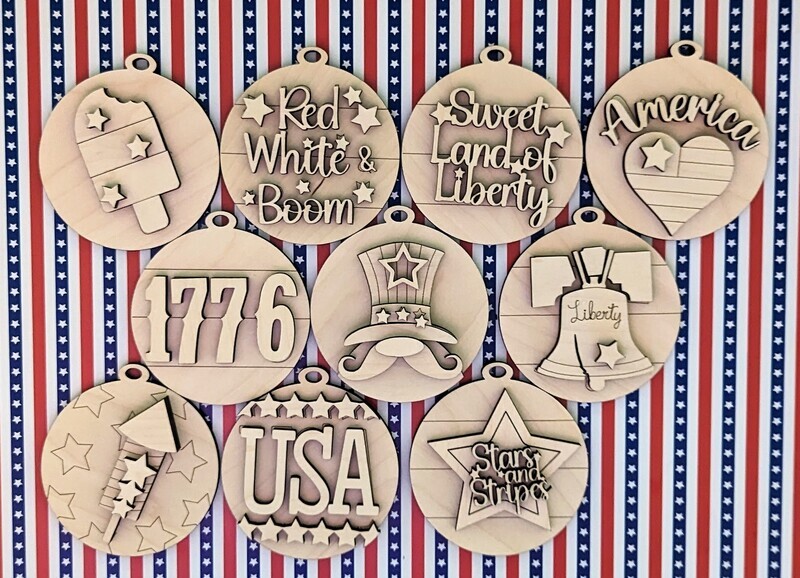 DIY Patriotic USA Round Ornaments (Unpainted/Unglued)