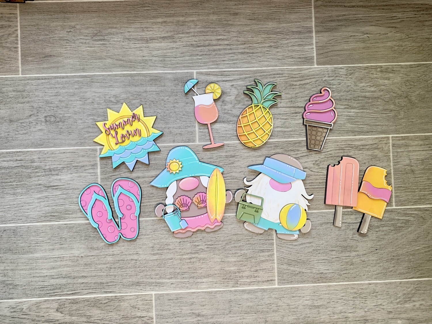 DIY Summer Gnomes Tiered Tray Decor Set