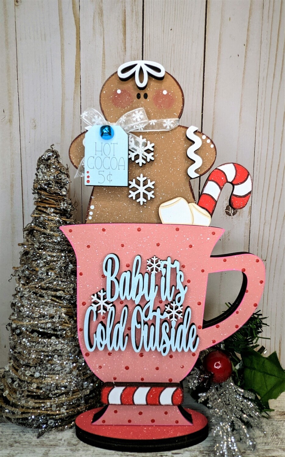 DIY Gingerbread Hot Cocoa Mug Shelf Sitter (Unpainted/Unglued)
