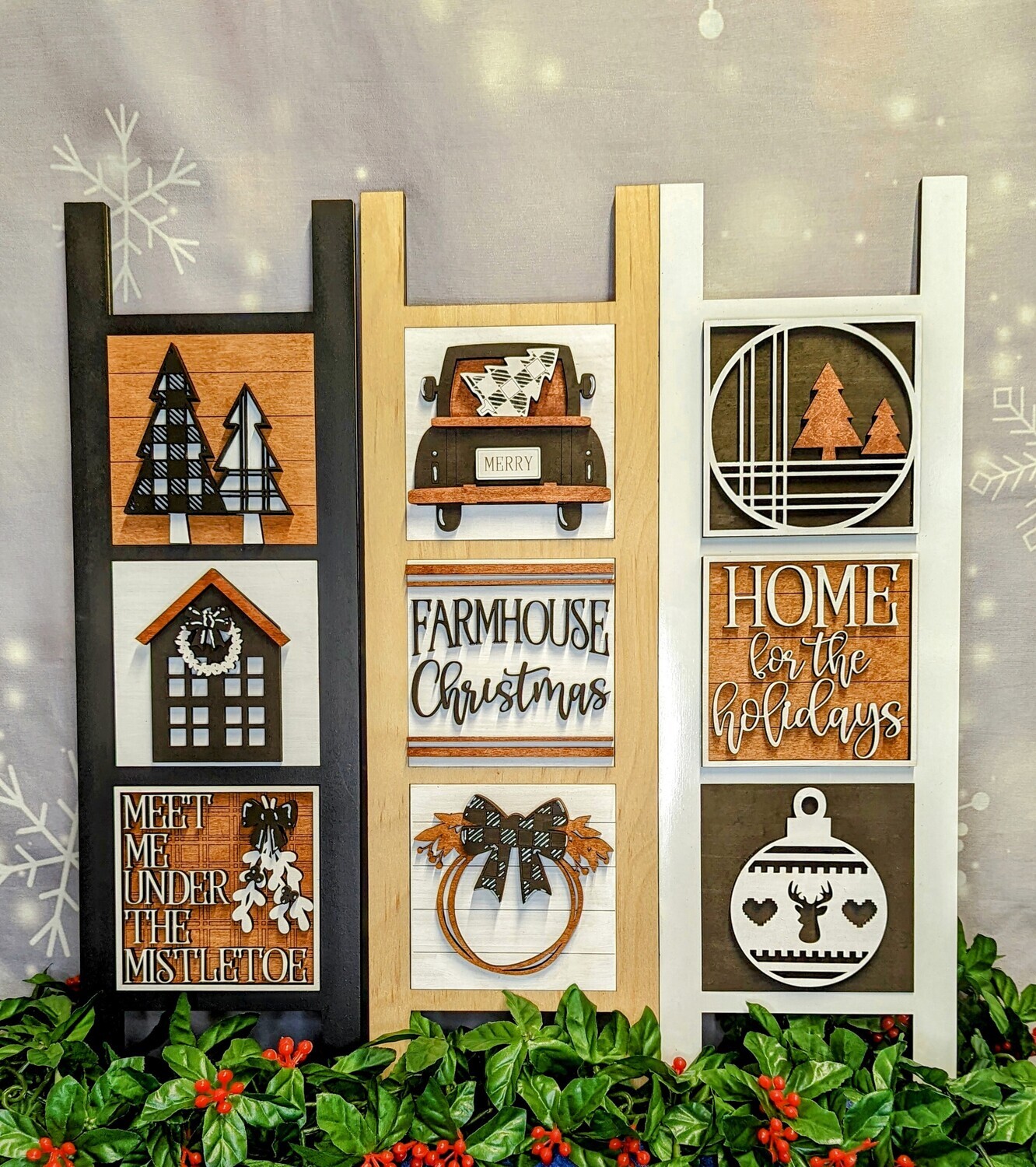 DIY Farm house Christmas Leaning Ladder Tiles