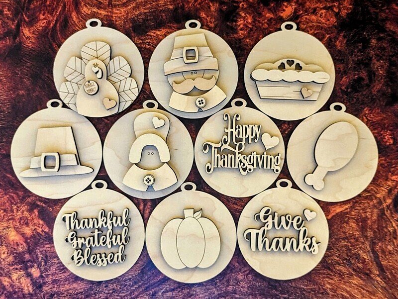 DIY Thanksgiving Round Ornament Bundle TSM (Unpainted/Unglued)