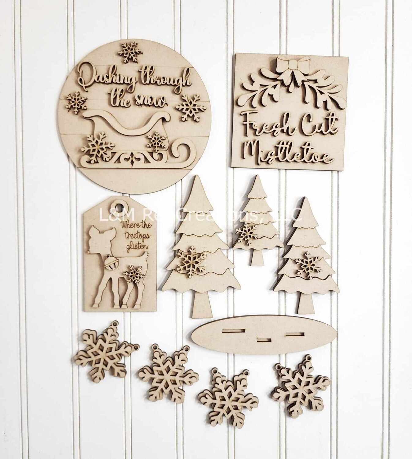 DIY Mistletoe Tiered Tray Set TSM (Unpainted/Unglued)