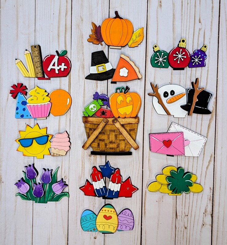 DIY Interchangeable Tiny Flower Basket w/Inserts (Unpainted/Unglued)