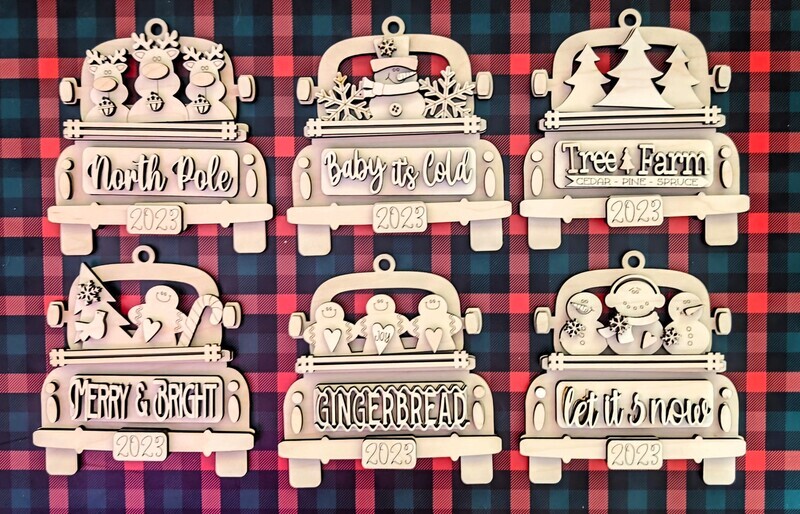 DIY  Farmhouse Truck Ornament Set TSM (Unpainted/Unglued)