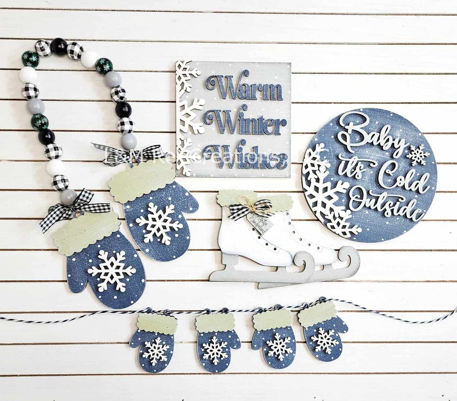 DIY Winter Wonderland Tiered Tray Set TSM (Unpainted/Unglued)