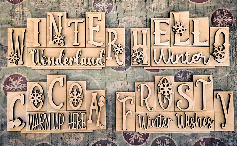 DIY Winter Mini Word Block Set TSM (Unpainted/Unglued)