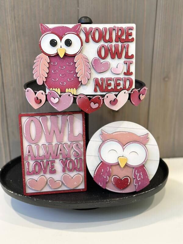 ​New DIY Owl Valentines QE Tiered Tray Set (Unpainted/Unglued)