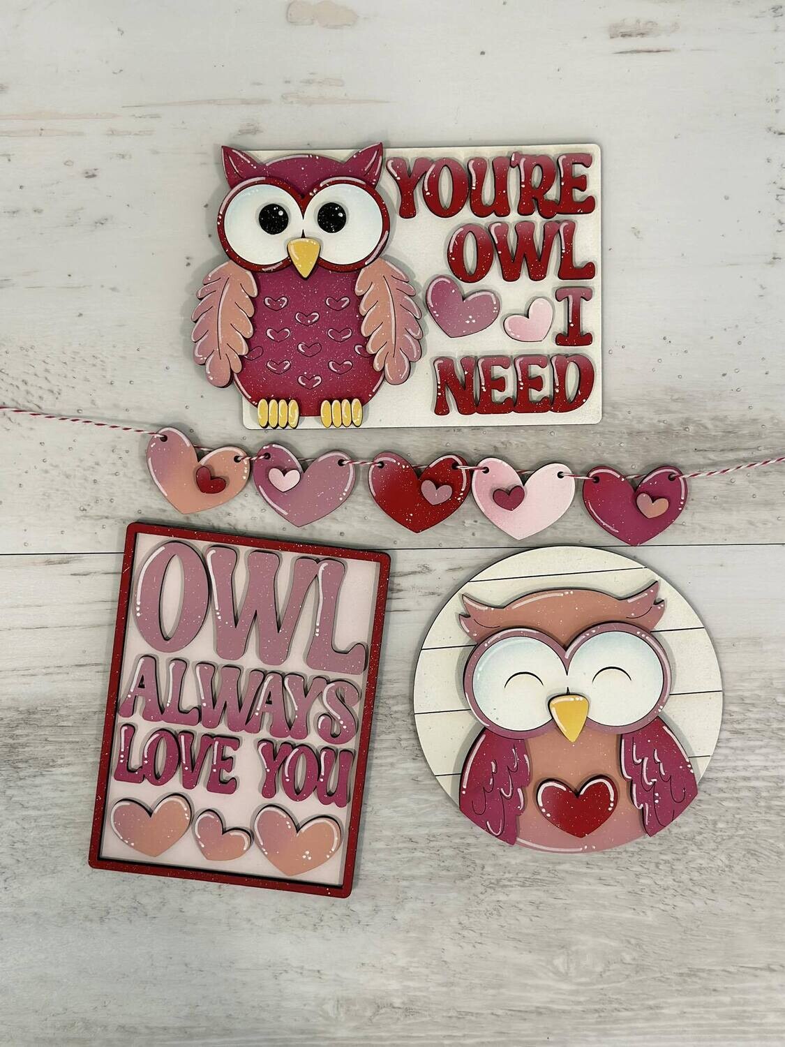 ​New DIY Owl Valentines QE Tiered Tray Set (Unpainted/Unglued)