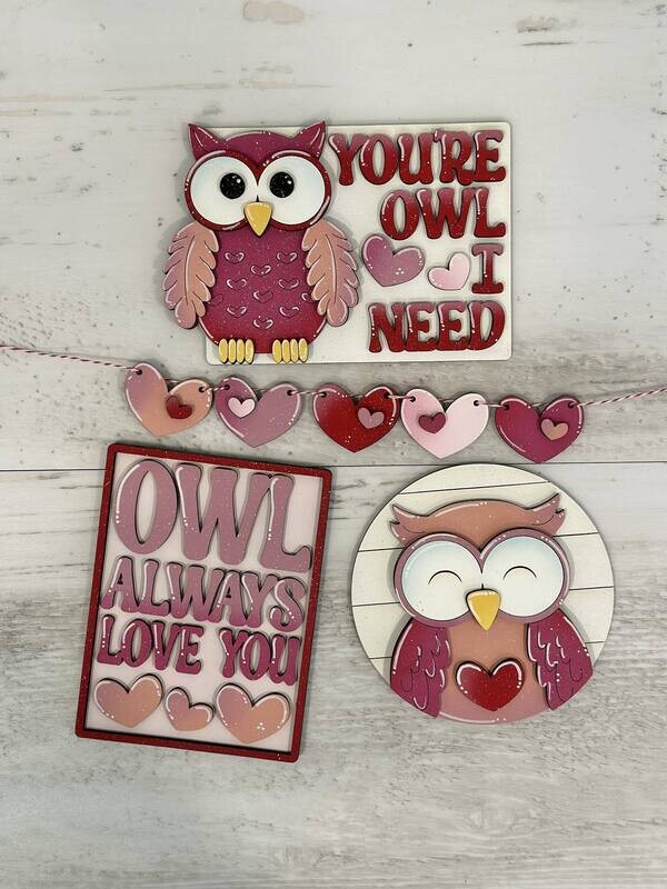 ​New DIY Owl Valentines QE Tiered Tray Set (Unpainted/Unglued)